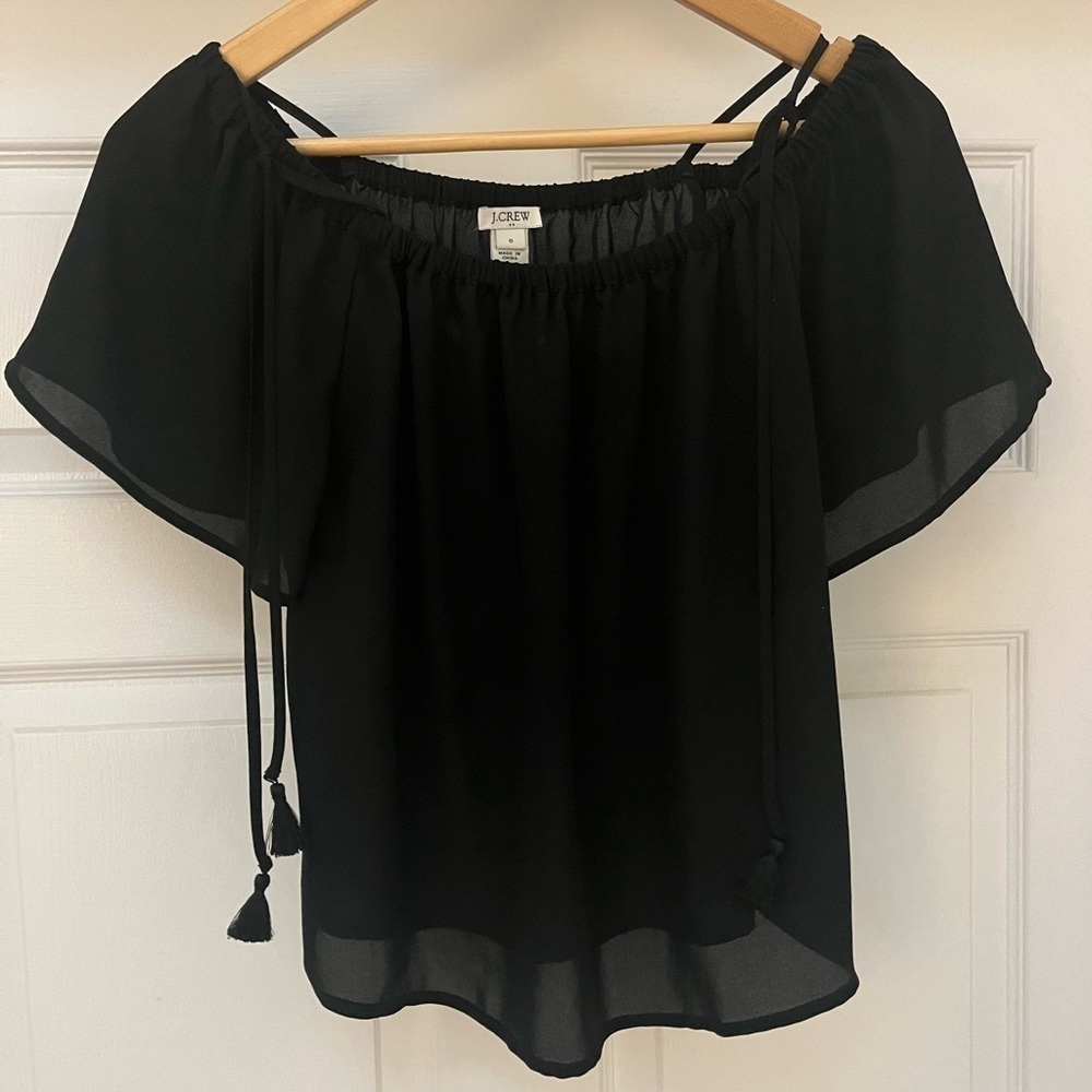 J CREW - black top  with tassels - women’s size 0